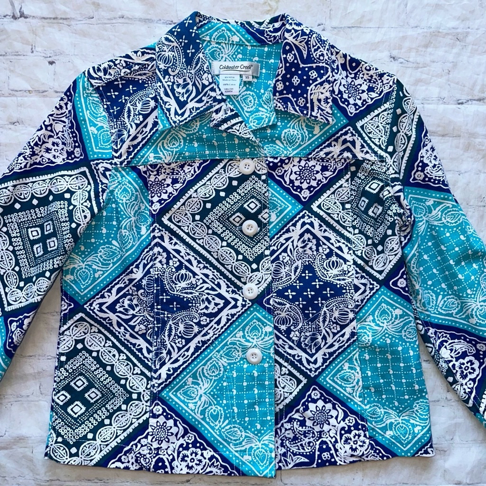 NWOT Women’s XSmall Coldwater Creek Paisley Denim Button Up LS Jacket